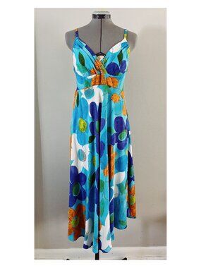 VTG Jams World Sz S Floral A-Line Fit and Flare Midi Dress Tropical 90s